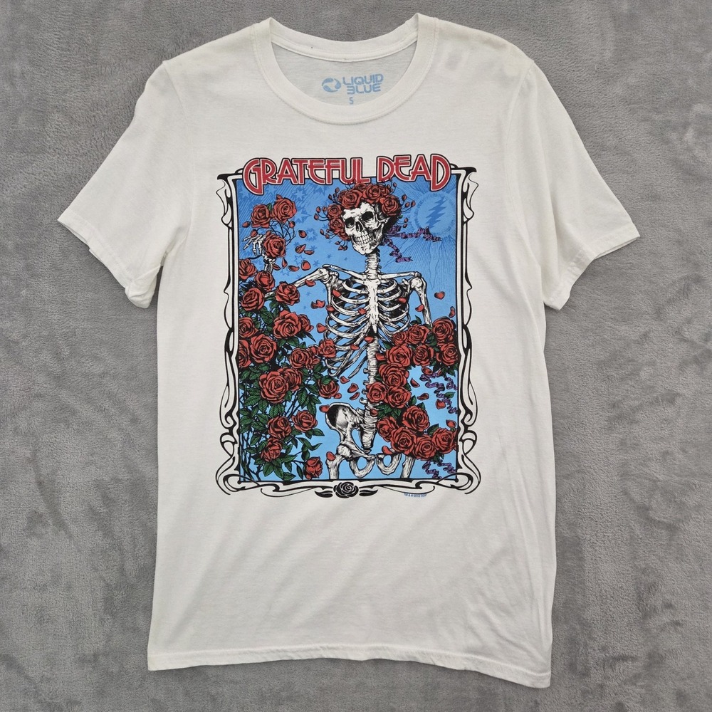 Grateful Dead Skull & Roses T-Shirt Mens Small White Liquid Blue Official 2018
